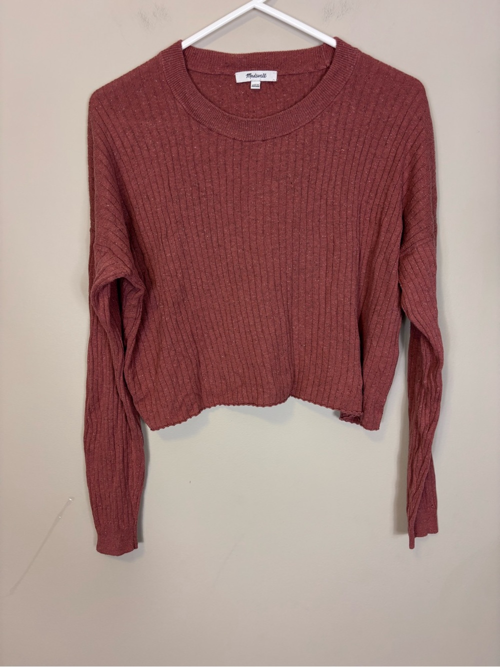 Madewell Cropped Ribbed Boxy Fit Sweater - Rose Mauve Medium